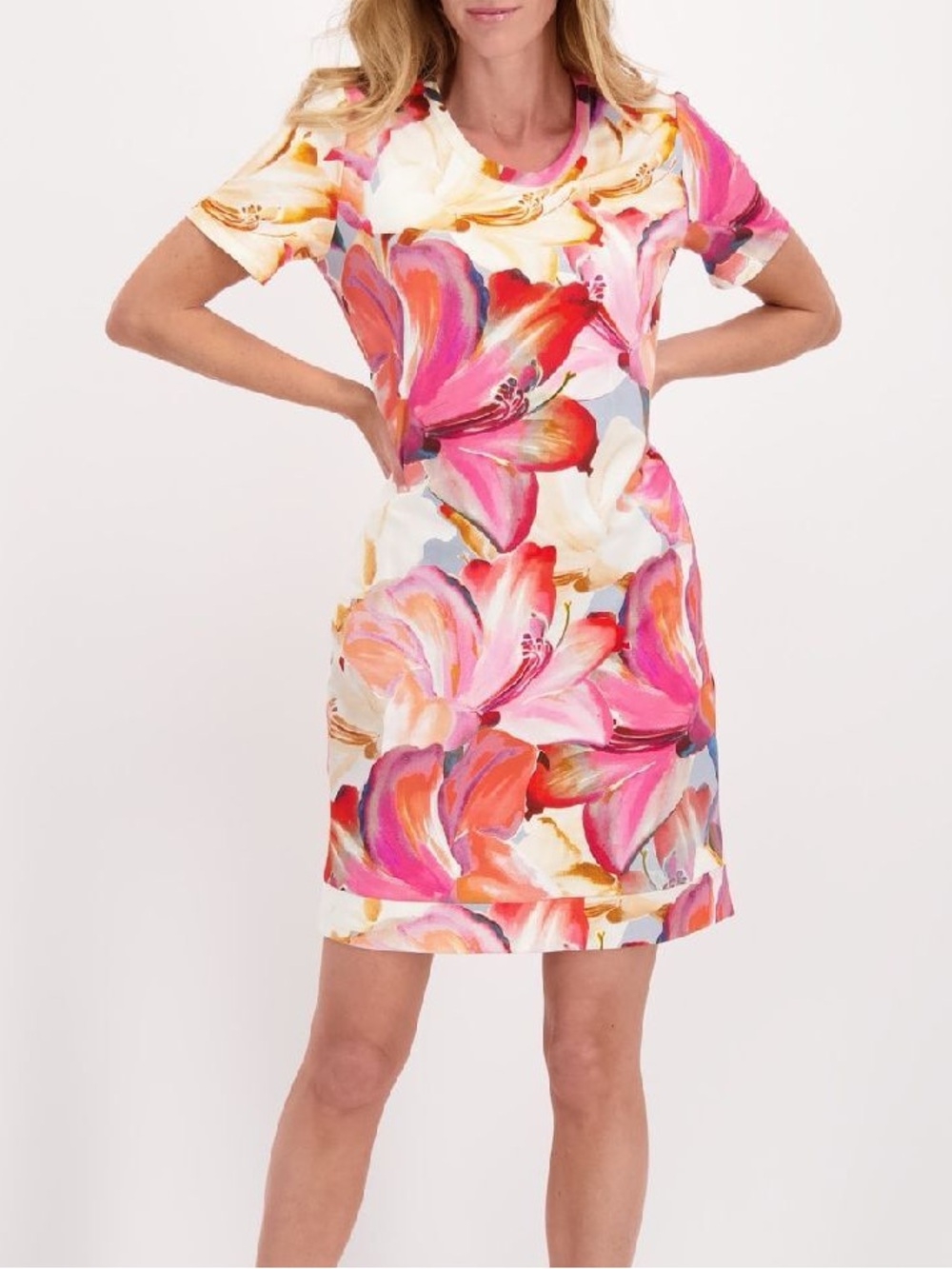 Monari Pink Floral Short-Sleeve Dress